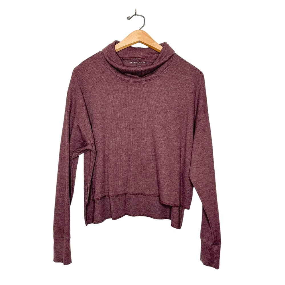 American Eagle Outfitters Burgundy Purple Cropped Lightweight Knit Sweater Top S